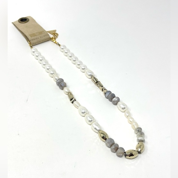 New Anthropologie x Serefina Beaded Pearl Gray Stone Necklace - Picture 3 of 5